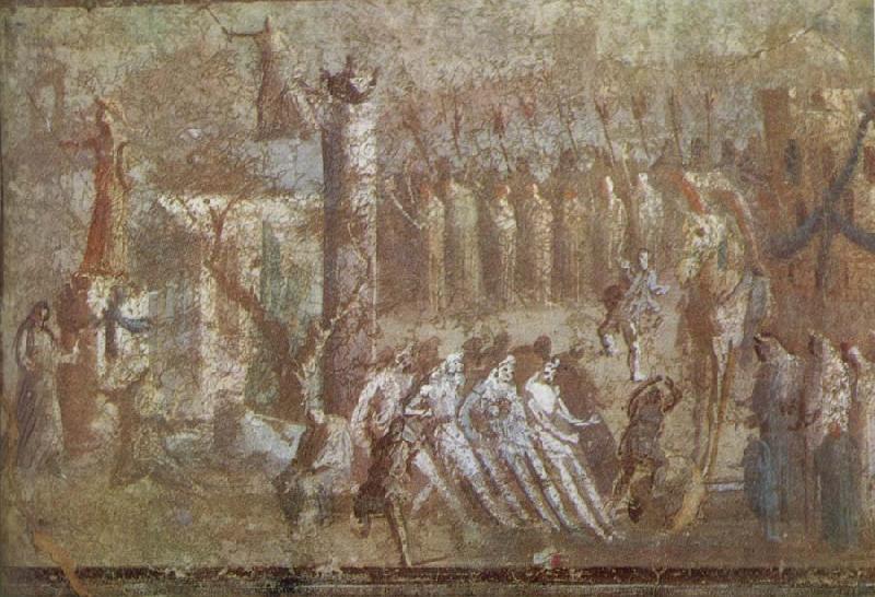 unknow artist Wall painting from Pompeii showing the story of the Trojan Horse France oil painting art